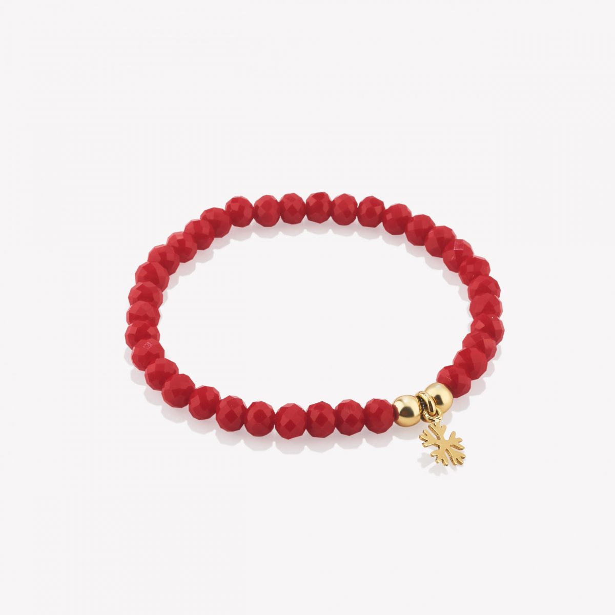 Pulsera Cristales rojos con dije copo de nieve