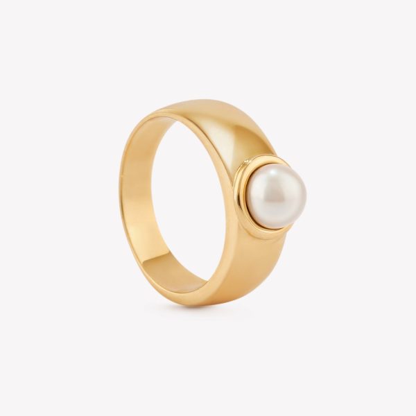 Anillo oro 18k amarillo. Aureola con Perla Cultivada de Mar.