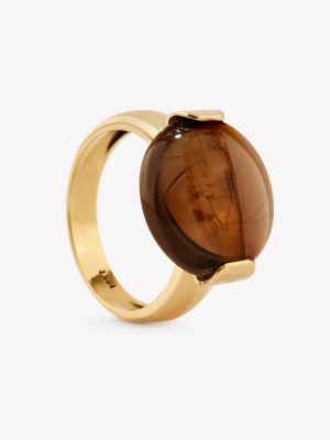 Anillo oro 18k amarillo, Topacio Hume Natural Cabuchón.