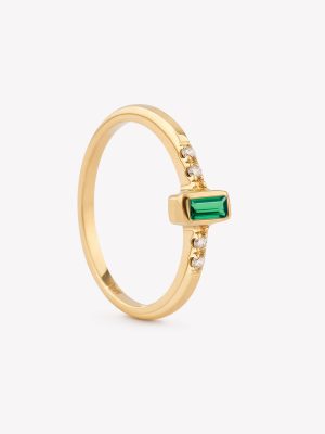Anillo oro 18k amarillo, Esmeralda Natural Baguette y Brillantes.