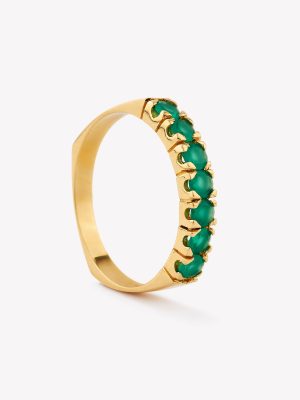 Anillo oro 18k amarillo, Rivier con 7 Ágatas.