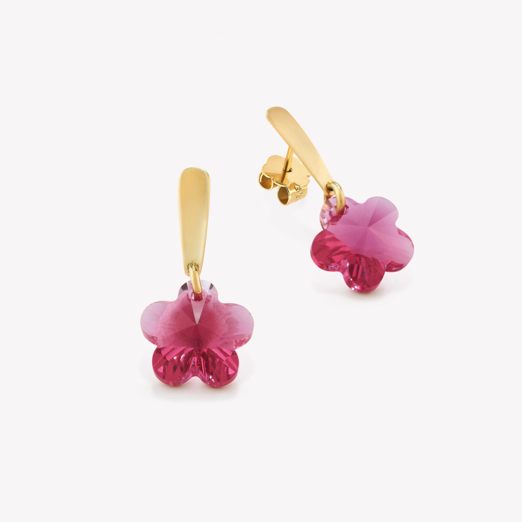 Aretes 18k amarillo, Flor Cristal.