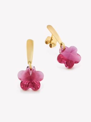 Aretes 18k amarillo, Flor Cristal.