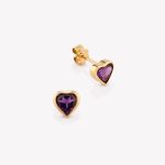 Aretes AMATISTA CORAZÓN en oro amarillo 18k