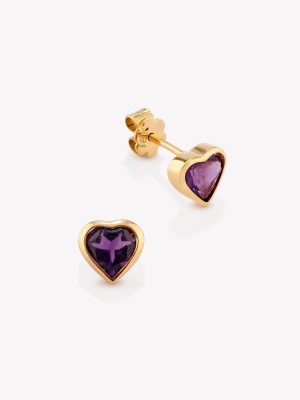 Aretes 18k amarillo, Corazón Amatista.