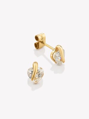 Aretes 18k amarillo, Corazón moissanita.