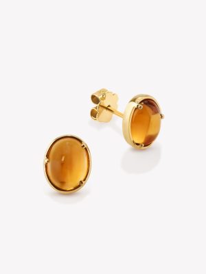Aretes oro 81k amarillo, Tentación con Citrino Cabuchón Oval 9x7mm.