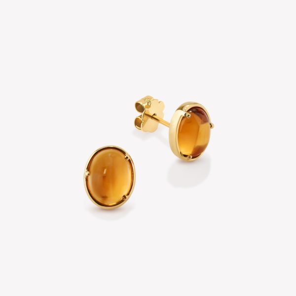 Aretes oro 81k amarillo, Tentación con Citrino Cabuchón Oval 9x7mm.