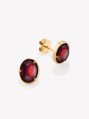 Aretes oro 18k amarillo, tentación Granate Cabuchón Oval 9x7mm.