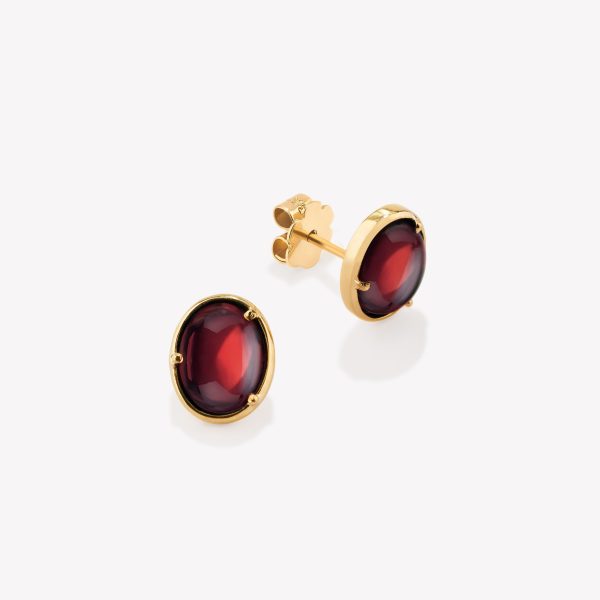 Aretes oro 18k amarillo, tentación Granate Cabuchón Oval 9x7mm.