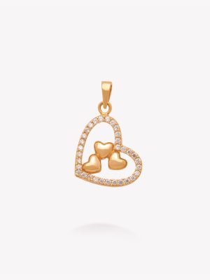 Dije Corazón con Circones y 3 corazones lustrados, Oro amarillo