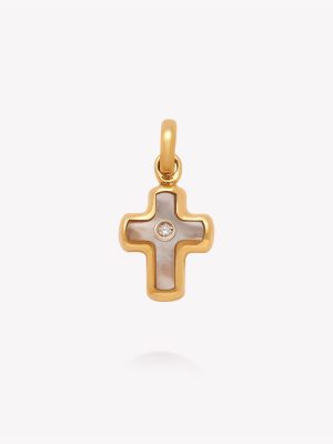 Dije Cruz con Nacar, Oro amarillo