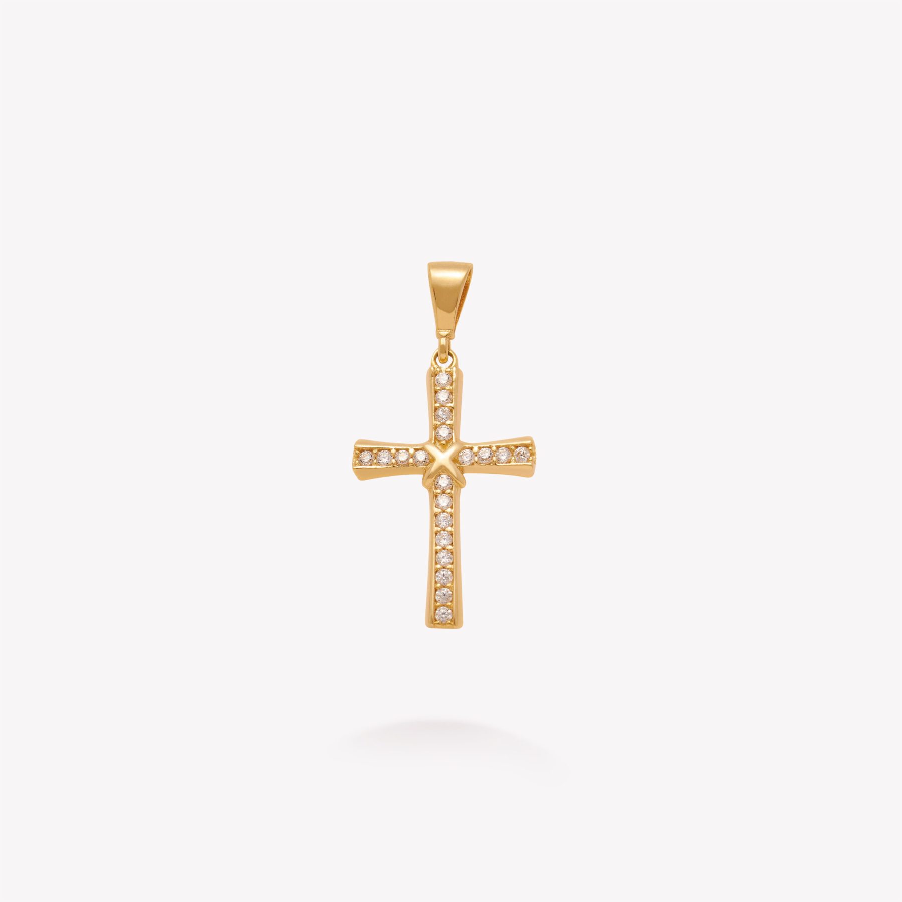 Dije oro 18k amarillo, Cruz con circonios y Picasso al centro.