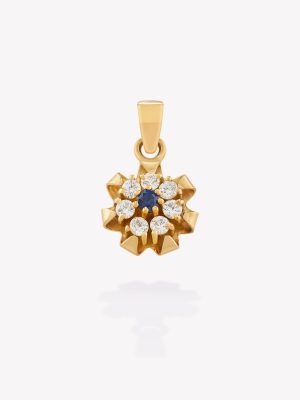 Dije oro 18k amarillo, Flor con Zafiro Azul y Circonios.