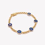 Pulsera en oro 18k. amarillo Rollo con Ojos Turcos Azules de 8mm.