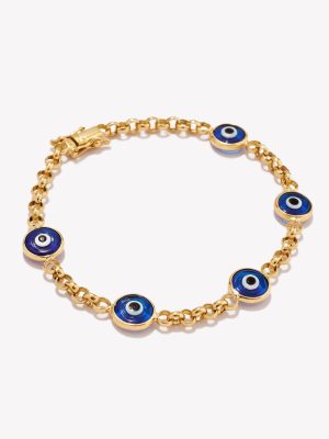 Pulsera en oro 18k. amarillo Rollo con Ojos Turcos Azules de 8mm.