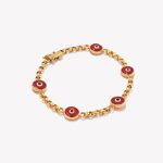 Pulsera en oro 18k. Rollo con Ojos Turcos Rojos de 8mm.