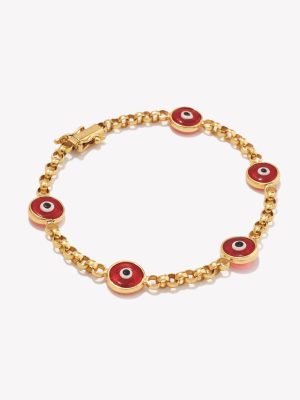 Pulsera en oro 18k. Rollo con Ojos Turcos Rojos de 8mm.