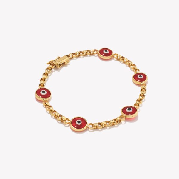 Pulsera en oro 18k. Rollo con Ojos Turcos Rojos de 8mm.