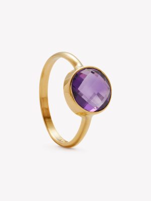 Anillo oro 18k amarillo, Amatista de 9mm biselado.