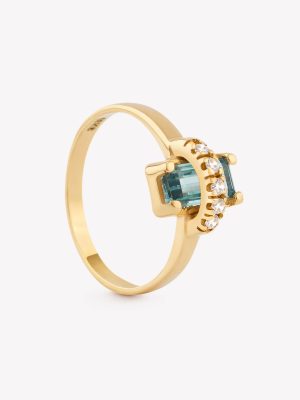 Anillo oro 18k amarillo, Topacio Azul.