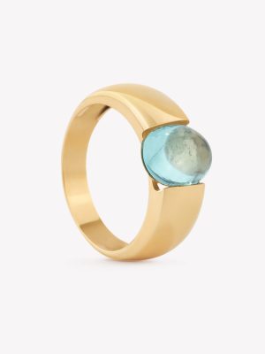 Anillo oro 18k amarillo, Topacio Azul Cabuchón.