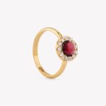 Anillo oro 18k amarillo, Halo Granate.