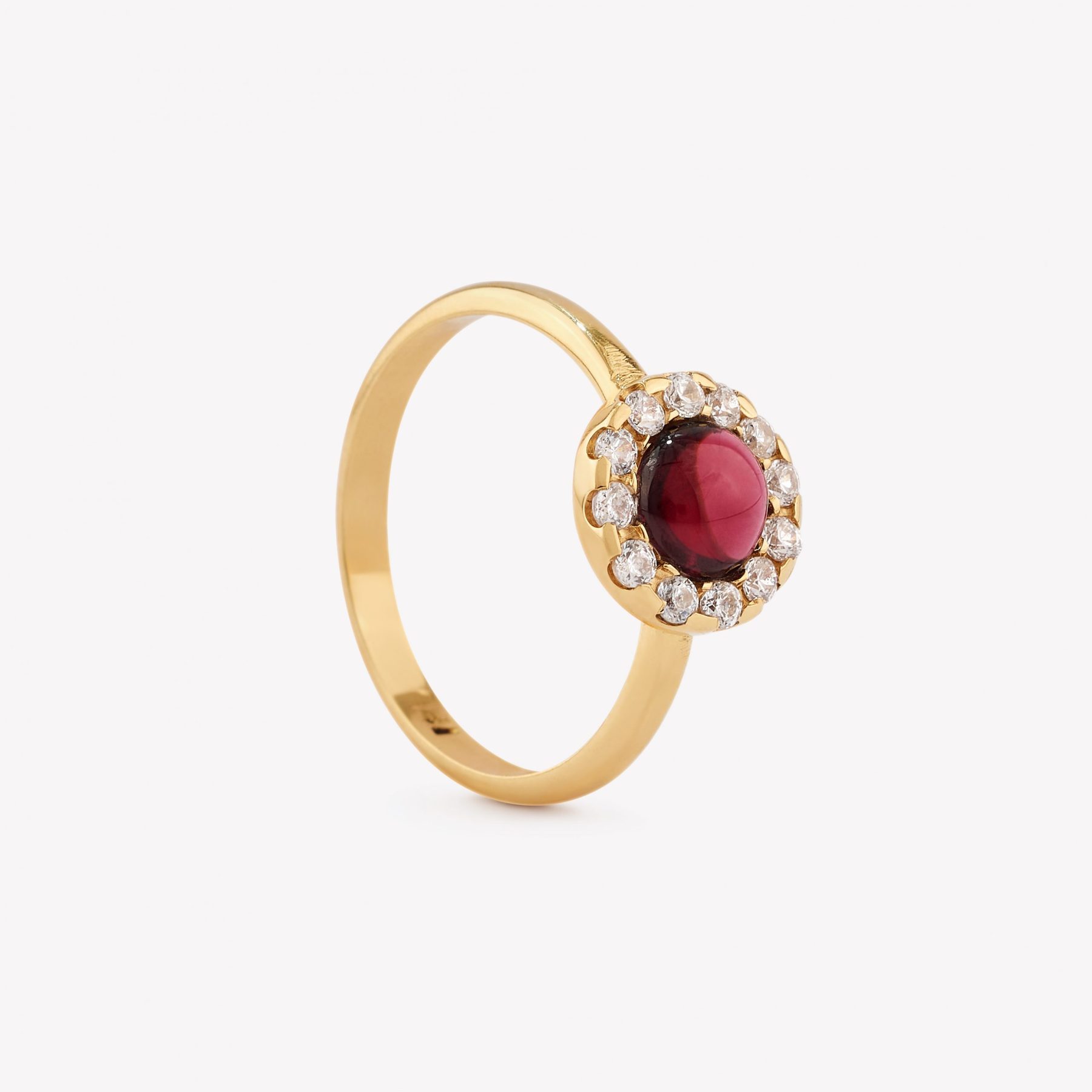 Anillo oro 18k amarillo, Halo Granate.