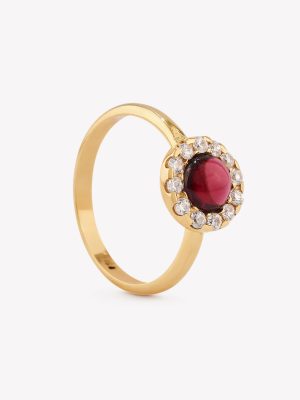 Anillo oro 18k amarillo, Halo Granate.