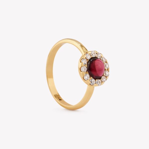 Anillo oro 18k amarillo, Halo Granate.