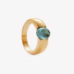 Anillo oro 18k amarillo, Topacio Azul Cabuchón.