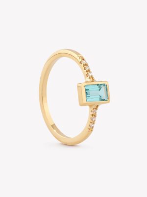 Anillo Topacio Azul Baguette, Oro amarillo