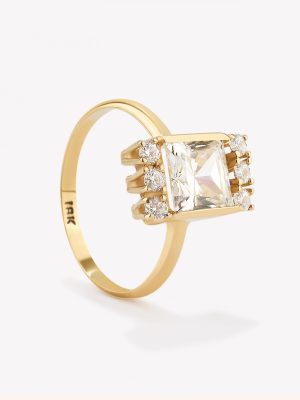 Anillo Roseta Cuadrado con Circonios, Oro Amarillo