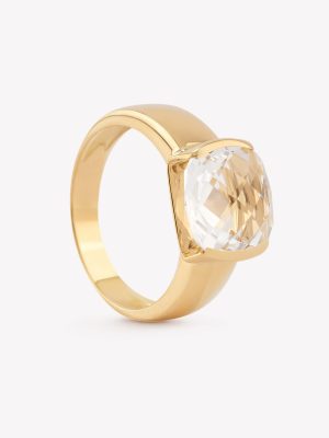 Anillo oro 18k amarillo, Cuarzo Blanco.