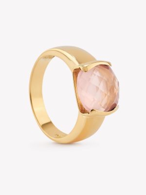 Anillo Cuarzo Rosa, Oro Amarillo