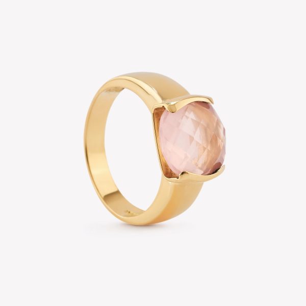 Anillo oro 18k amarillo, Cuarzo Rosa.