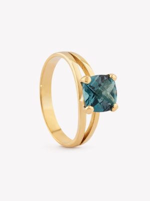 Anillo Topacio Azul corte Piña, Oro Amarillo