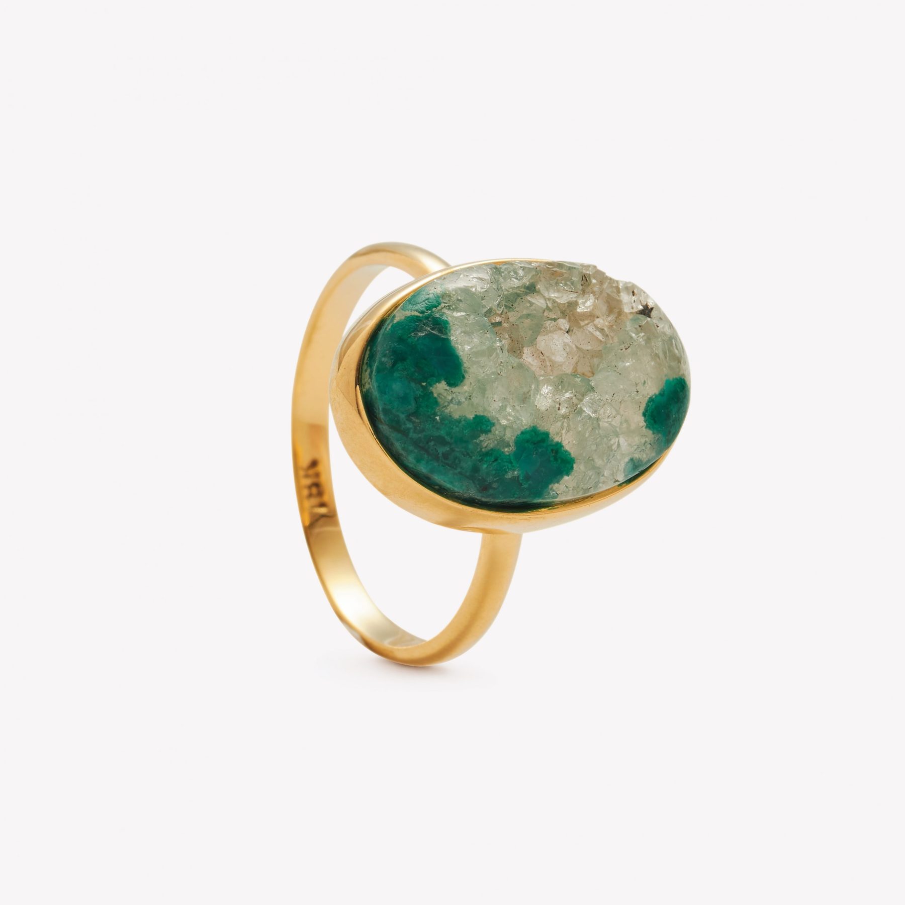 Anillo oro 18k amarillo, Drusa Esmeralda