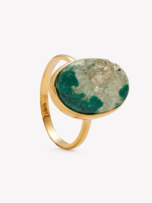 Anillo oro 18k amarillo, Drusa Esmeralda