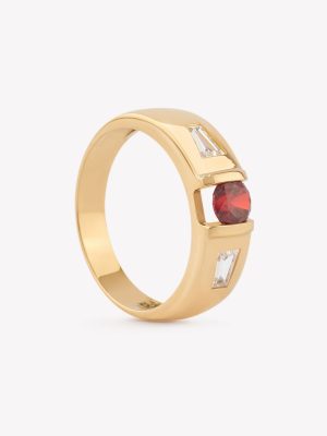 Anillo oro |8k amarillo, Granate y Circón Trapecio.