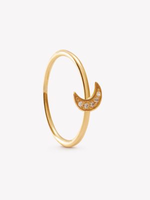 Anillo oro 18k amarillo, Media Luna con moissanitas.