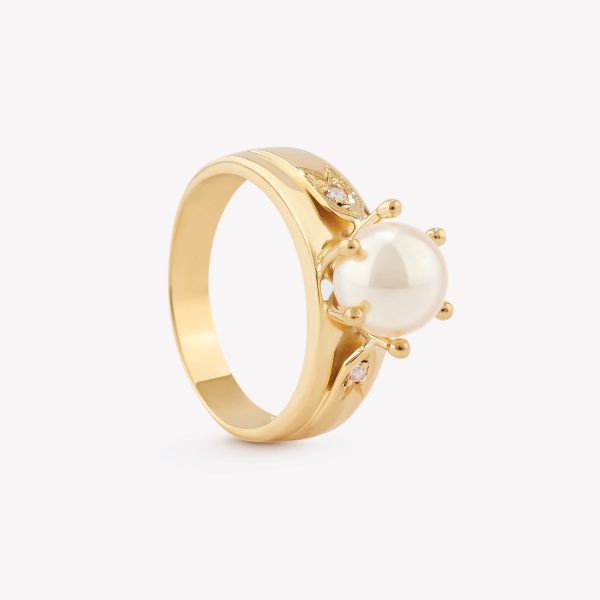 Anillo oro 18k amarillo, Margarita Perla Cultivada de Mar.