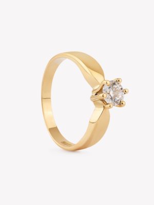 Anillo oro 18k amarillo, Compromiso con Brillante Moissanita.