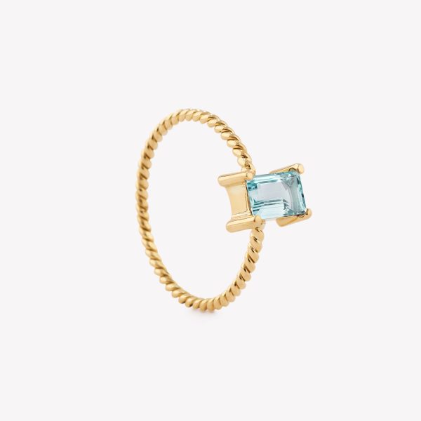 Anillo oro 18k amarillo, Entorchado con Aguamarina.