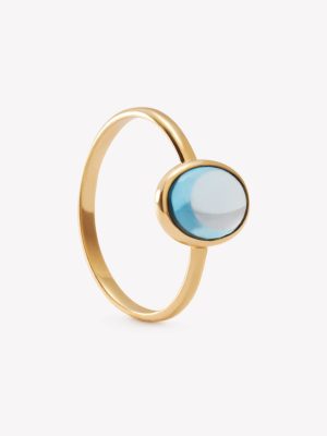 Anillo oro 18k amarillo, ópalo Topacio Azul 8x6 mm.