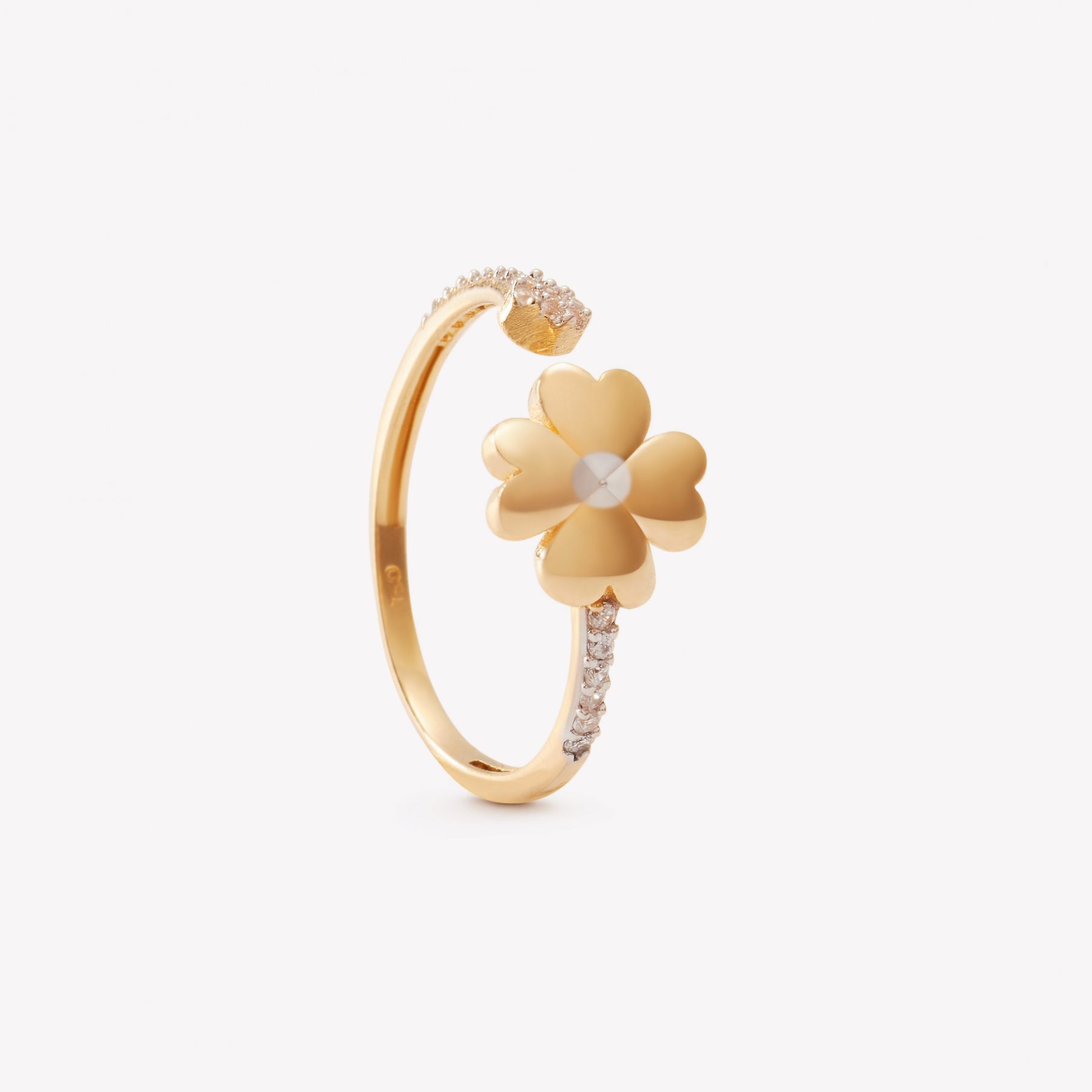 Anillo oro 18k amarillo, Trébol 4 hojas.