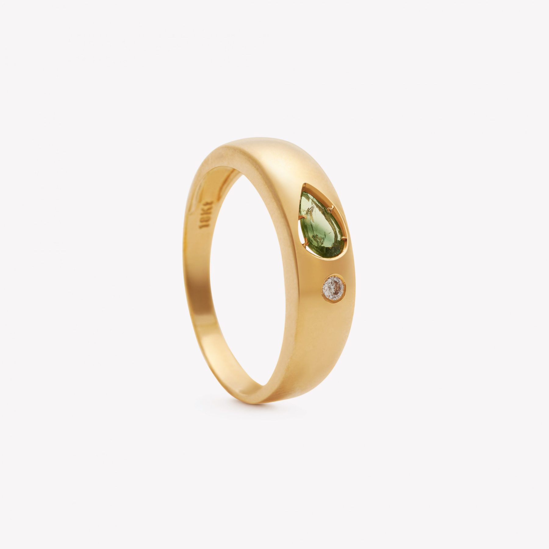 Anillo 18k amarillo, Bicolor Verde.