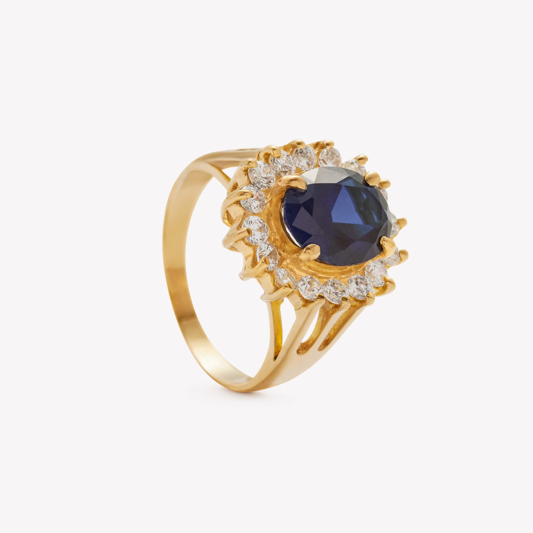 Anillo oro 18k amarillo, Marcella Zafiro Azul.