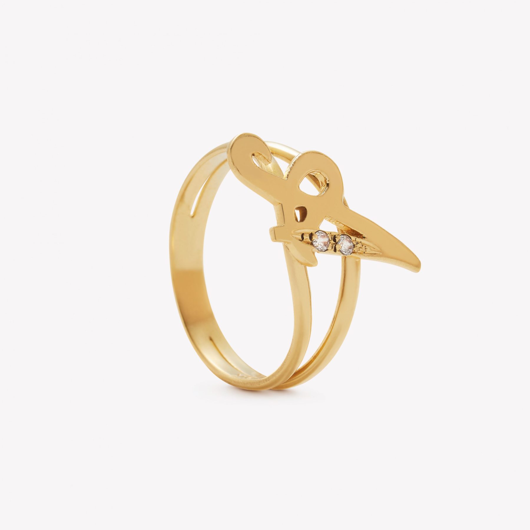 Anillo oro 18k amarillo, Inicial A con Circonios Cúbicos.
