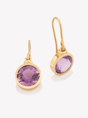 Aretes 18k amarillo, bisel Amatista con Azas.